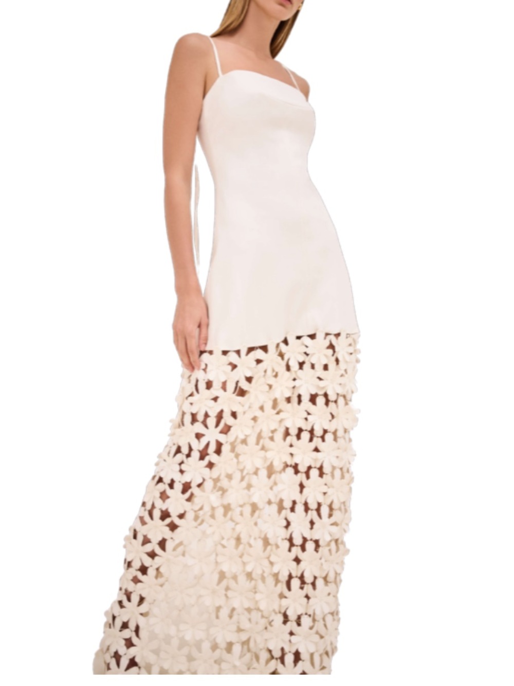 Alexis Cream Spaghetti-Strap Maxi Dress with Floral Appliqué Skirt